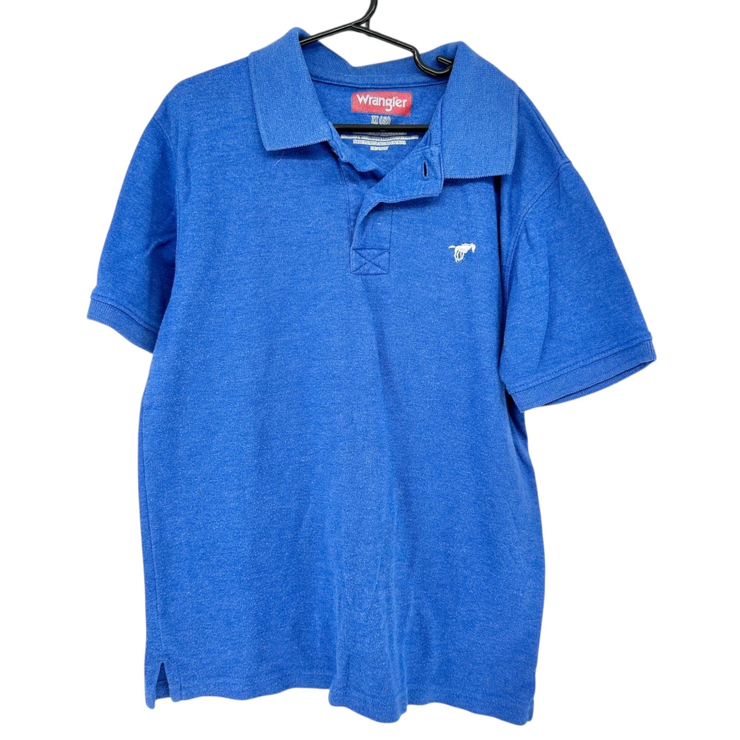 Wrangler Polo Shirt Boys M 8 Blue Short Sleeve Cotton Polyester Blend