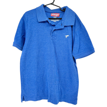 Wrangler Polo Shirt Boys M 8 Blue Short Sleeve Cotton Polyester Blend