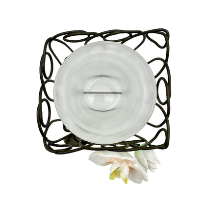 Votive Candle Holder Wire Glass 4.5 x 3 x 3 3D Flowers Attached