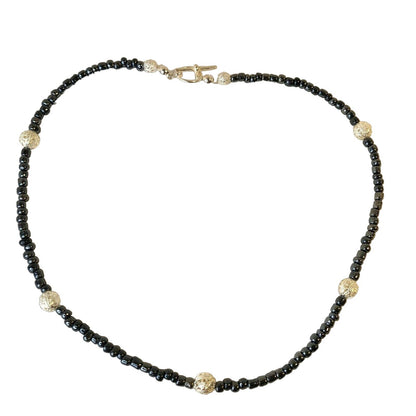 Handcrafted Beaded Necklace Pewter Colored Beads with Silver Accent Beads NEW