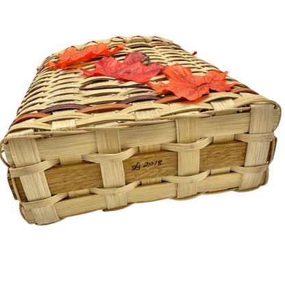 Handmade Basket Falling Leaves Oval Shaped with Handle and Leaves Decoration on Front