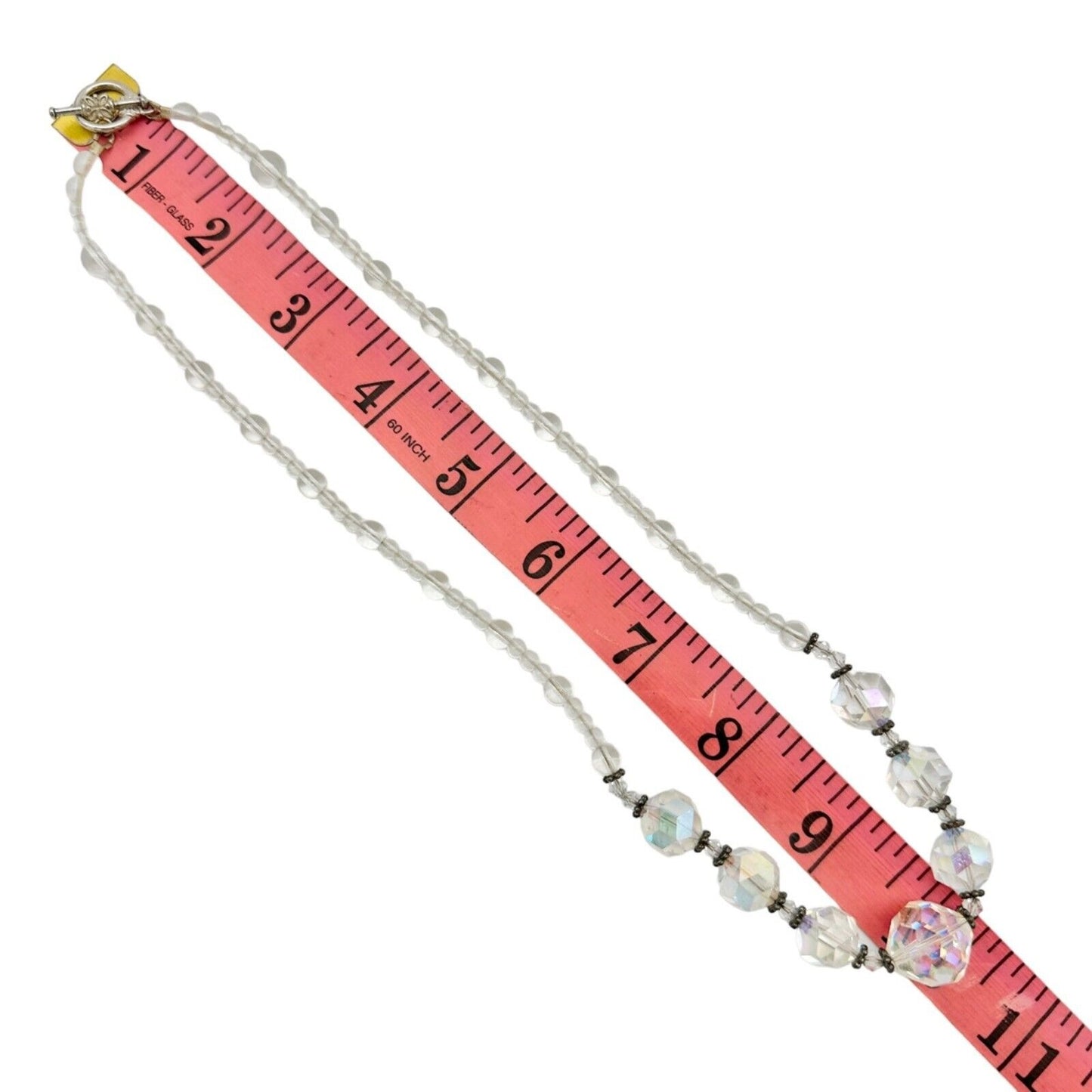 Handmade Necklace Clear Beads and Silvertone Accent Pieces 20" Long