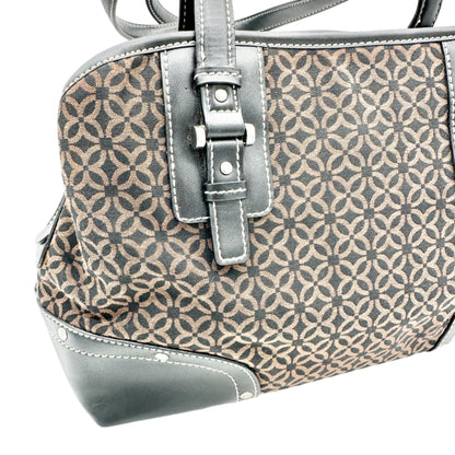 Relic Brown Geometric Pattern Handbag Black Faux Leather Trim Double Handles