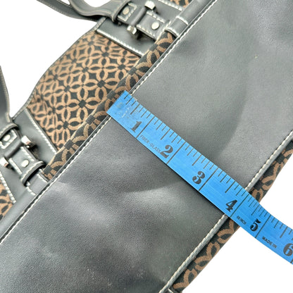Relic Brown Geometric Pattern Handbag Black Faux Leather Trim Double Handles