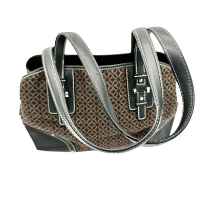 Relic Brown Geometric Pattern Handbag Black Faux Leather Trim Double Handles