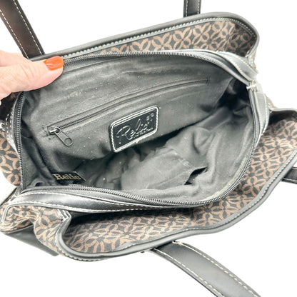 Relic Brown Geometric Pattern Handbag Black Faux Leather Trim Double Handles