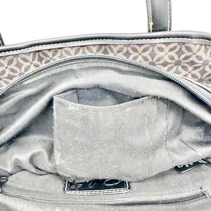 Relic Brown Geometric Pattern Handbag Black Faux Leather Trim Double Handles