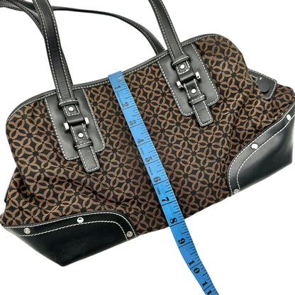 Relic Brown Geometric Pattern Handbag Black Faux Leather Trim Double Handles