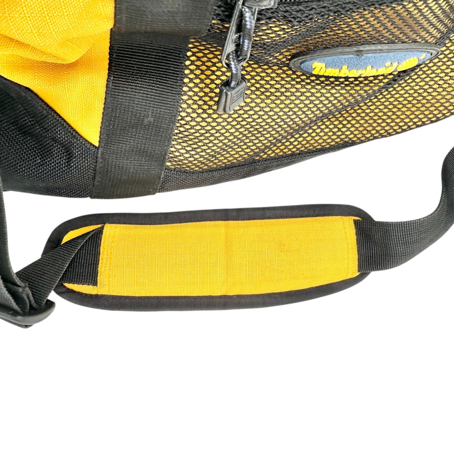 Timberland Duffle Bag Yellow and Black Mesh With Adjustable Shoulder Strap EUC