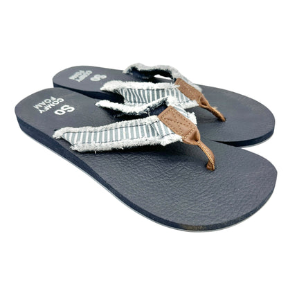 So Comfy Foam Womens Denim Flip-Flops Size 10 Striped Straps Faux Leather Accent