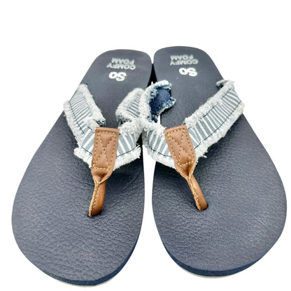 So Comfy Foam Womens Denim Flip-Flops Size 10 Striped Straps Faux Leather Accent