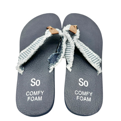 So Comfy Foam Womens Denim Flip-Flops Size 10 Striped Straps Faux Leather Accent