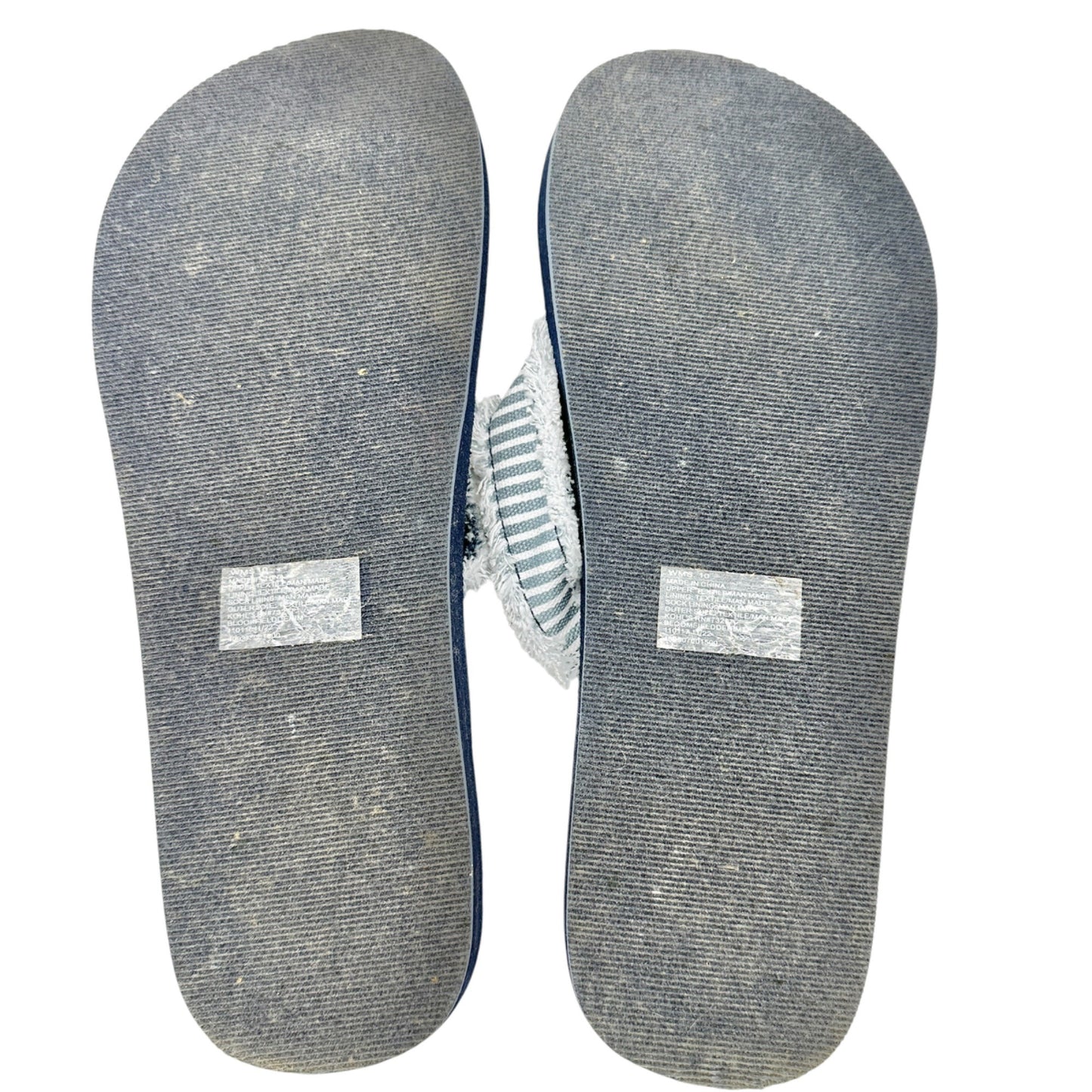 So Comfy Foam Womens Denim Flip-Flops Size 10 Striped Straps Faux Leather Accent