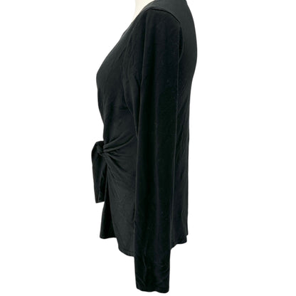 Neiman Marcus Top Womens M Black Long Sleeve Knot Front Lightweight Soft Comfort