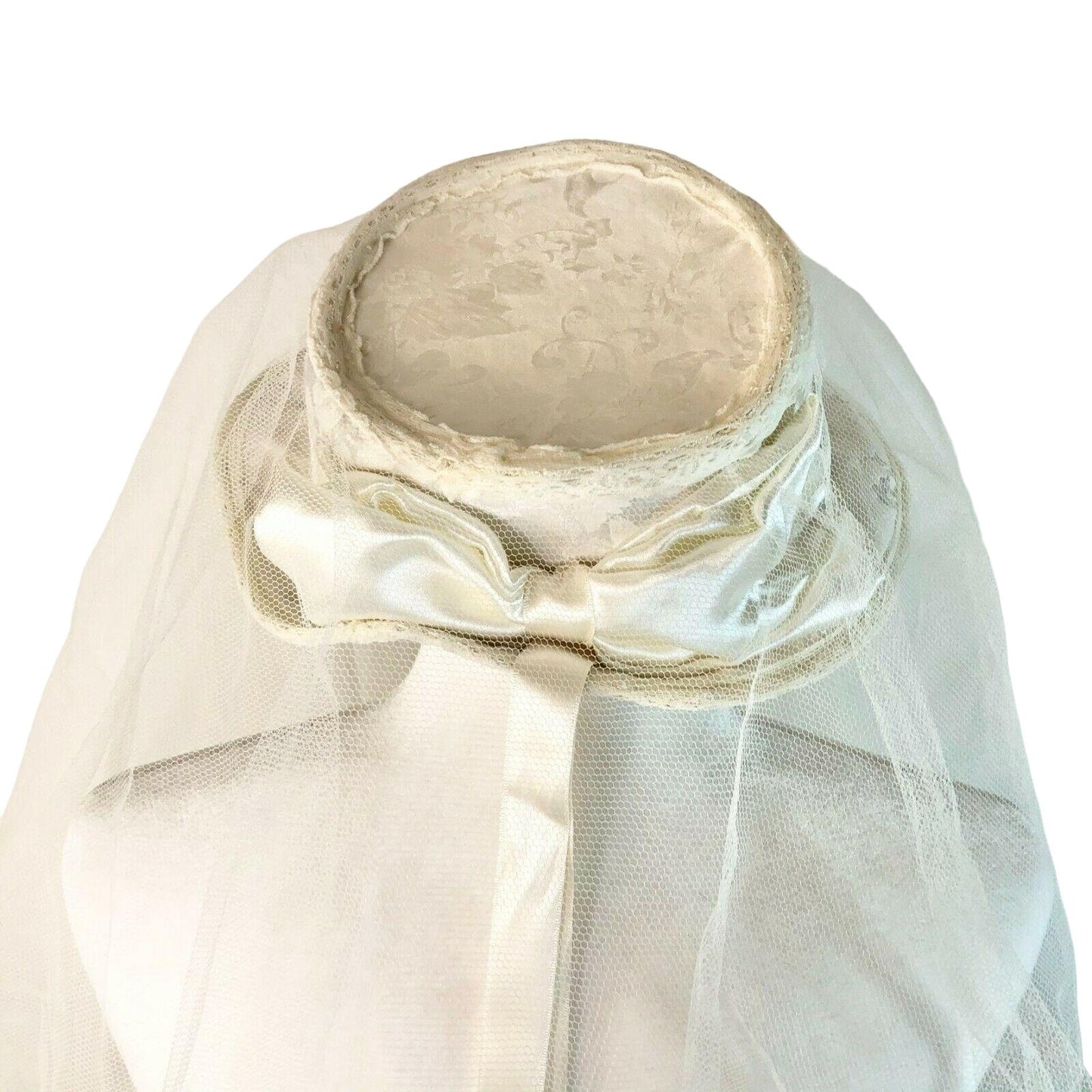 Lacy White Skimmer Style Wedding Hat with Full Veil Bridal Event Worthy