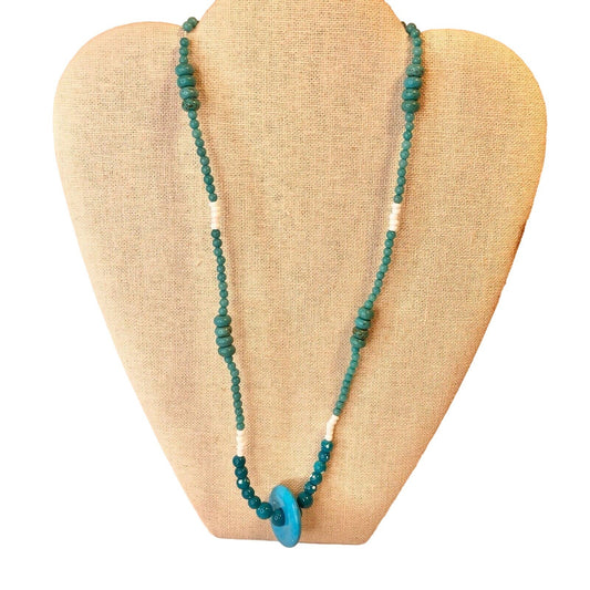 Handcrafted Beaded Necklace Blue Hues and White Beads Pendant Jewelry NEW