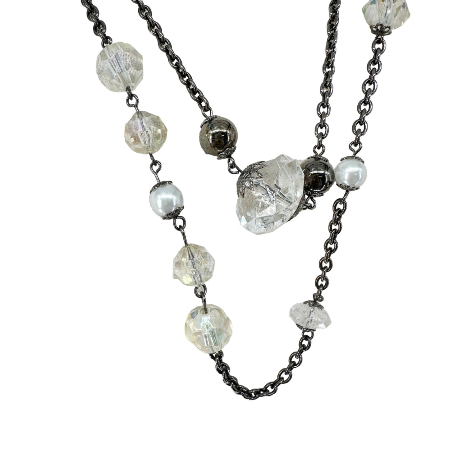 Necklace 30" Extra Long Glass & Metal Wear Multiple Ways Double Triple It