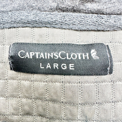 Captain's Cloth Sweatshirt L Hooded Gray Quilted Waffle Knit LS Brand Patch