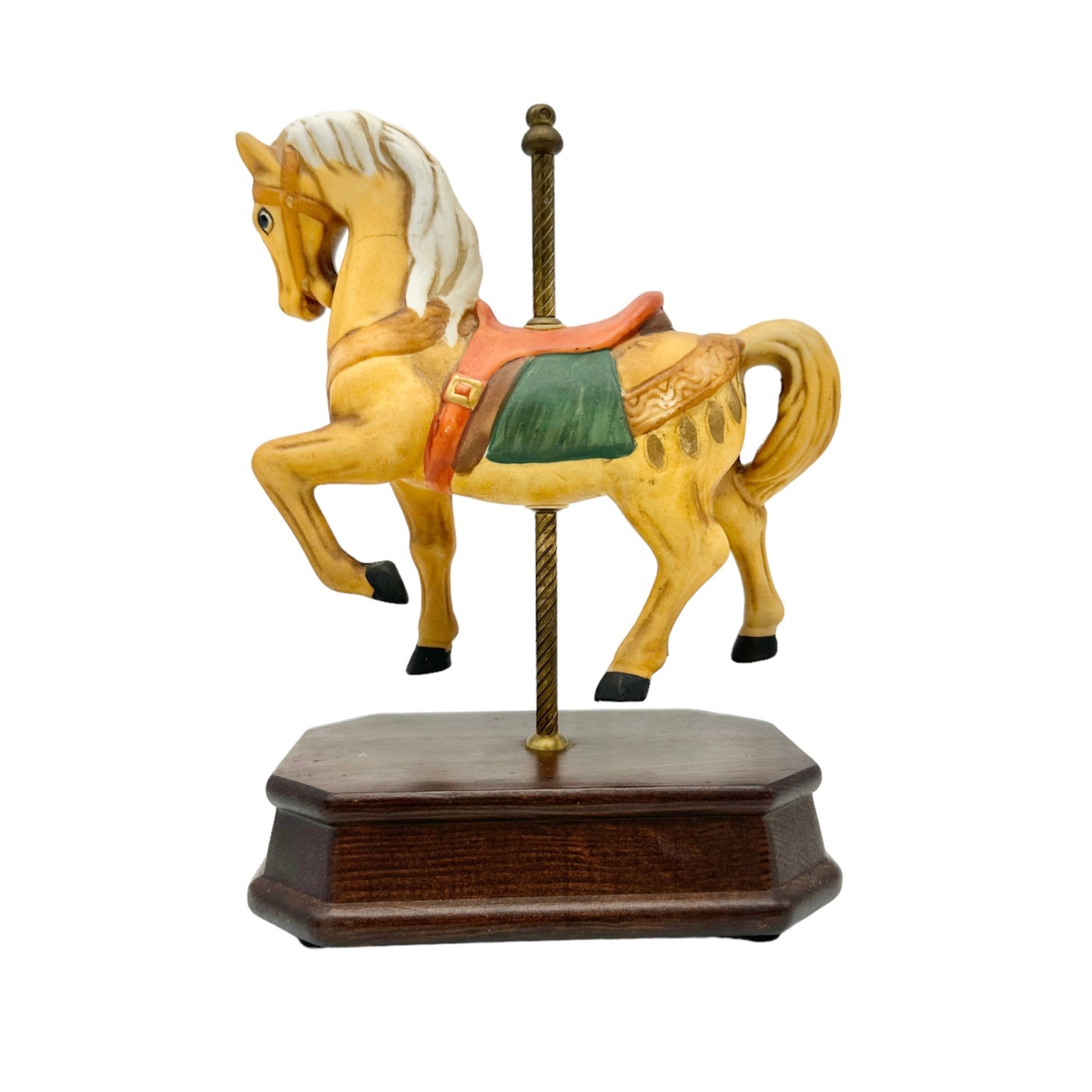 Vintage Music Box Carousel Horse 8.5 x 6 Wooden Stand
