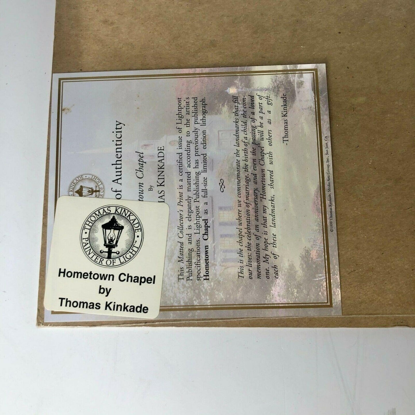 Thomas Kinkade 1999 Hometown Chapel Matted 14x11 Print With COA EUC