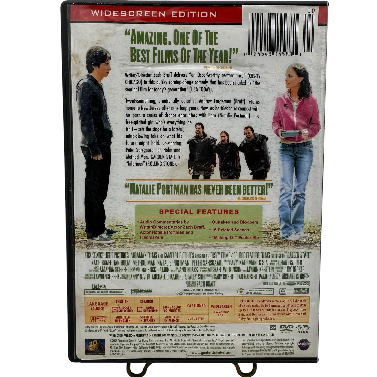 Garden State (DVD, 2004) Zach Braff Natalie Portman Hilarious Heartfelt Comedy