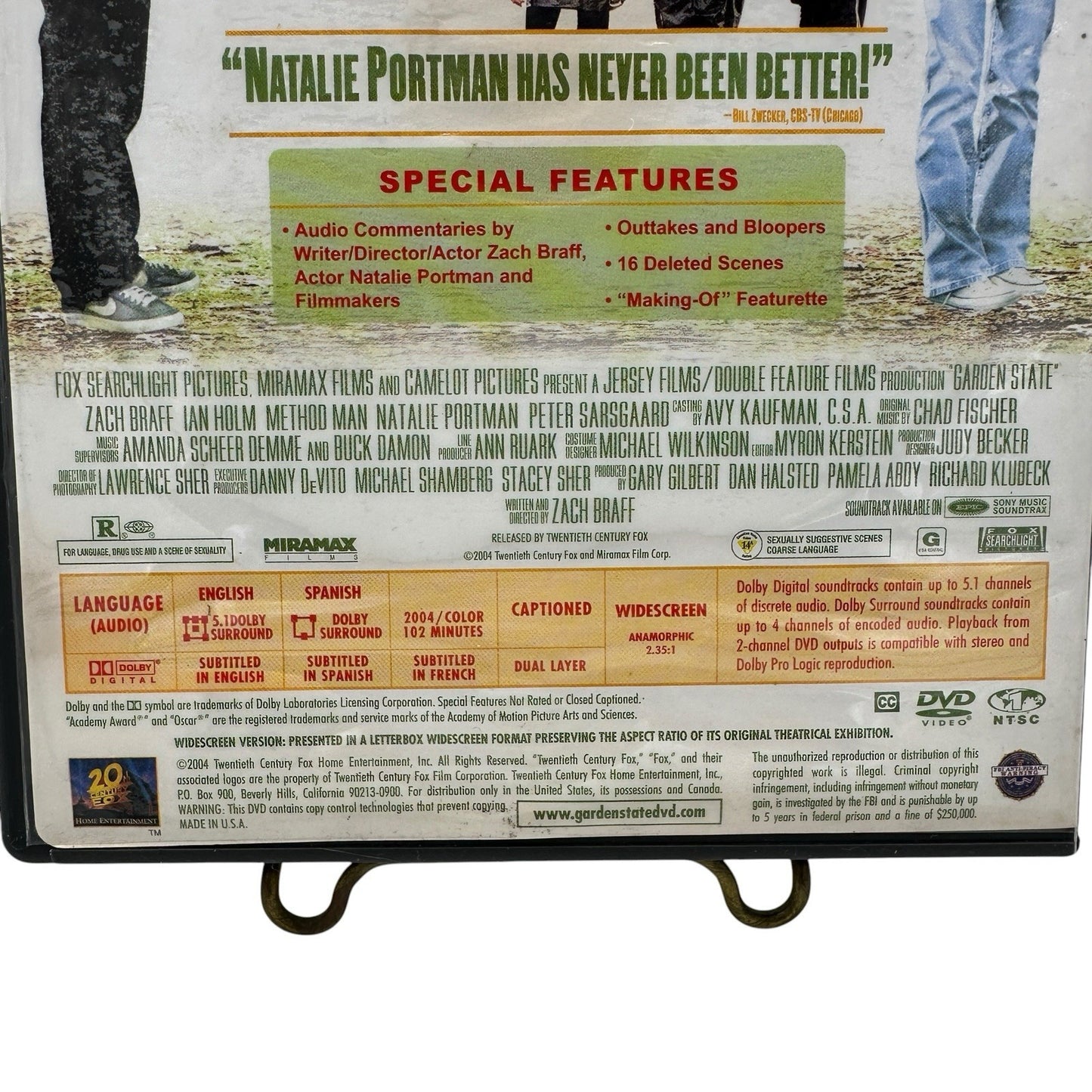 Garden State (DVD, 2004) Zach Braff Natalie Portman Hilarious Heartfelt Comedy