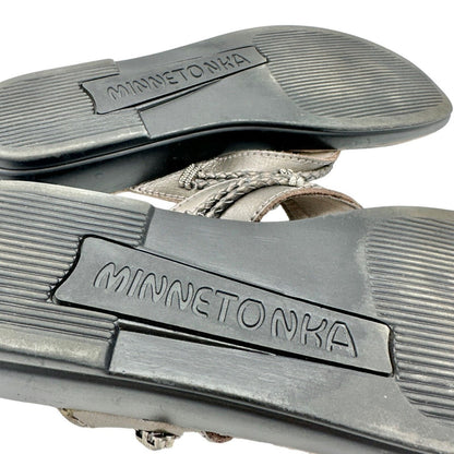 Minnetonka Sandals Women's 10 Pewter Leather Upper with Silver Accents