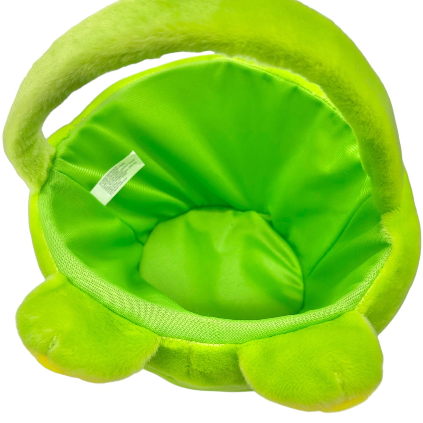 Plush Frog Face Green Basket w Handle Stuffed Polyester Fiber Lightweight Sturdy