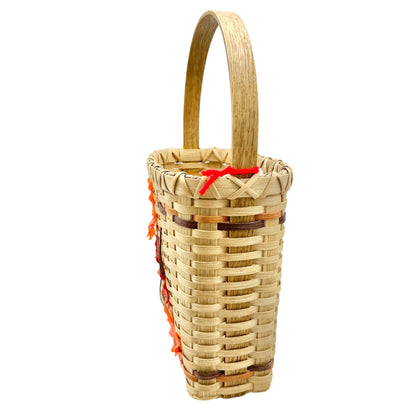 Handmade Basket Falling Leaves Oval Shaped with Handle and Leaves Decoration on Front