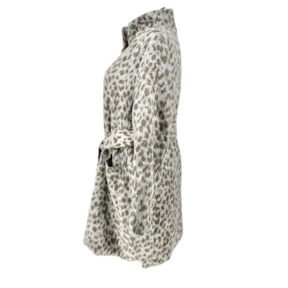 Old Navy Maternity Coat Women's XL Gray Leopard Print Zip and Waist Tie Closure
