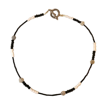 Handcrafted Beaded Necklace White, Black & Silver Beads Simply Elegant NEW
