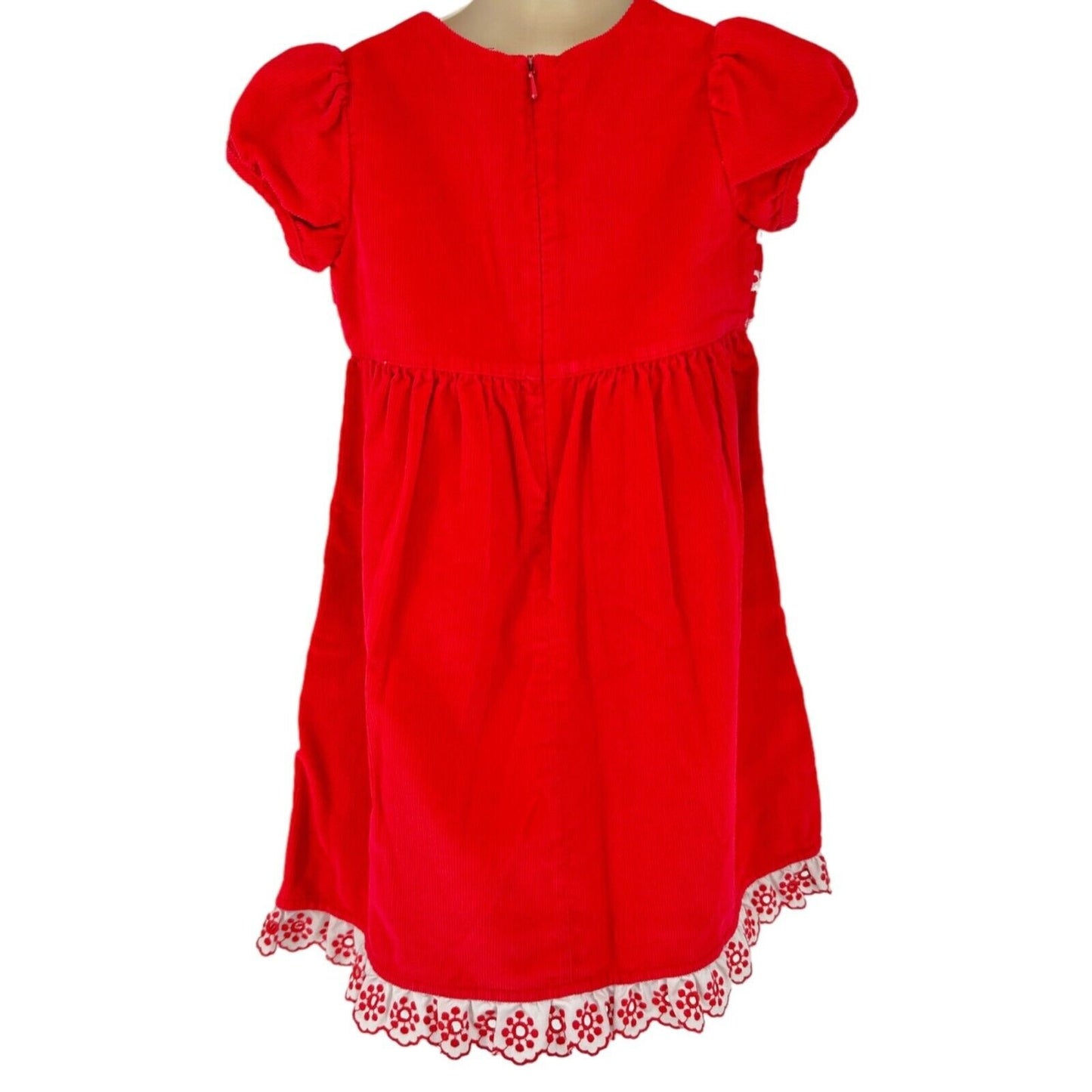 Hanna Andersson Girls 100 US 4 Dress Corduroy Red White Ruffled Cap Sleeves
