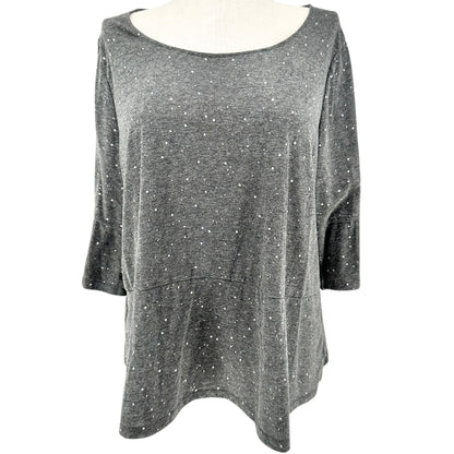 Lane Bryant Tunic Top Womens 22/24 Gray Sparkle Dot 3/4 Sleeve Relax Fit Blouse