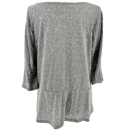 Lane Bryant Tunic Top Womens 22/24 Gray Sparkle Dot 3/4 Sleeve Relax Fit Blouse