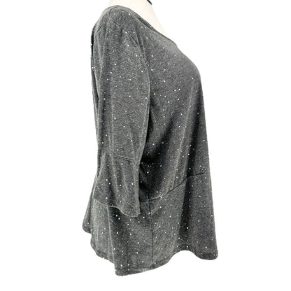Lane Bryant Tunic Top Womens 22/24 Gray Sparkle Dot 3/4 Sleeve Relax Fit Blouse