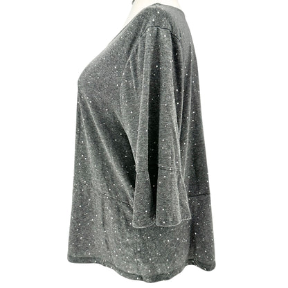 Lane Bryant Tunic Top Womens 22/24 Gray Sparkle Dot 3/4 Sleeve Relax Fit Blouse