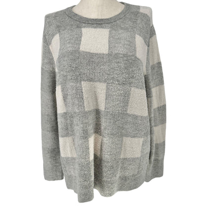 Old Navy Sweater Womens XXL Gray White Plaid LS Super Soft Acrylic/Nylon Blend