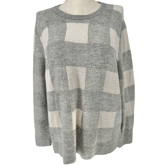 Old Navy Sweater Womens XXL Gray White Plaid LS Super Soft Acrylic/Nylon Blend