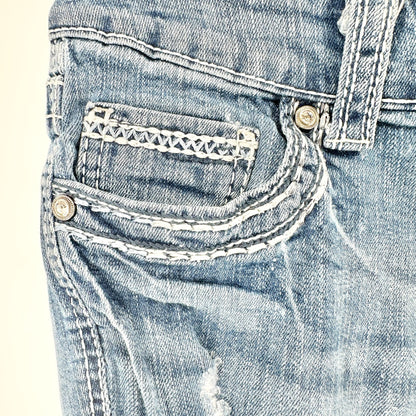 Aria Jeans Womens 5/6 Shorts Distressed Bermuda Denim With Embroidered Pockets