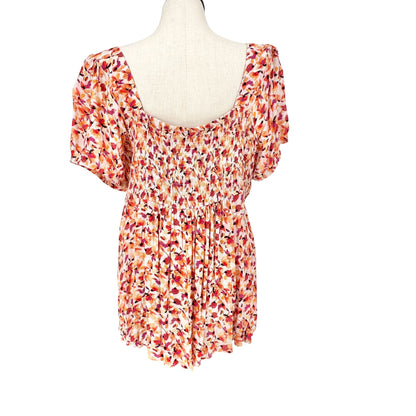 Torrid 3 Crinkle Babydoll Top Womens 22-24 Pink Floral SS Tie Front Rayon Boho