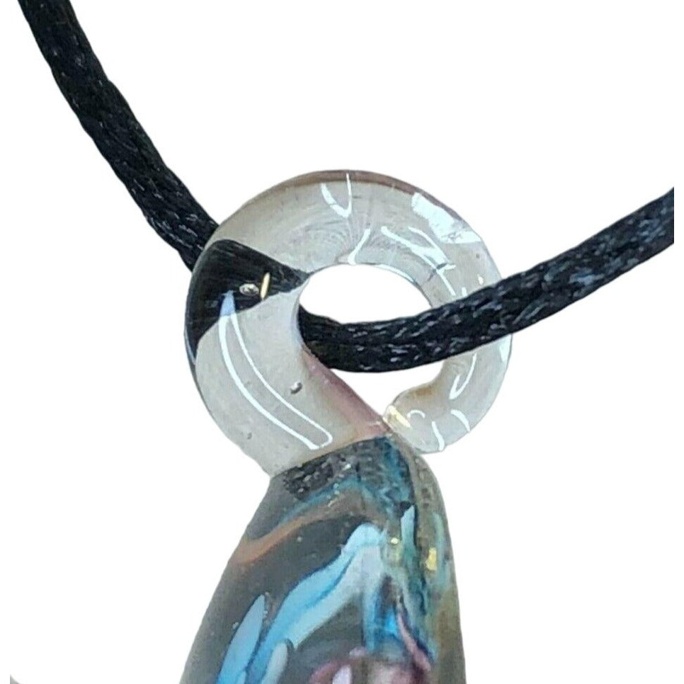 Handcrafted Necklace Floral Glass Pendant on Rope Burst of Color NEW