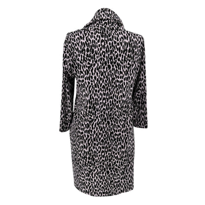 Tyler Böe Tunic Dress Womens XL Pink Background Black Leopard Spots Cowl Neck