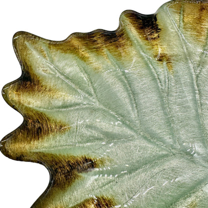 Leaf-Shaped Metal Trinket or Candy Dish Green and Gold 10 x 8 inches