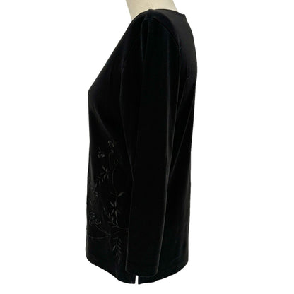 Liz Claiborne Collection Top Women's Medium Black with Black Floral Embroidery