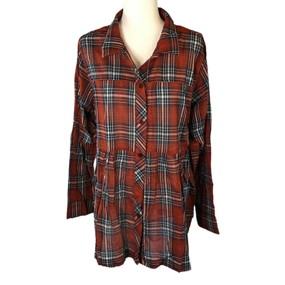 Weekender Suzanne Betro Womens 2X Button Back Hi Lo Red Plaid Top NWT