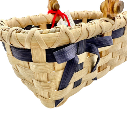 Handmade Basket Cookies for Two with Blue Accent Moveable Wooden Handle Small