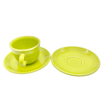Fiesta Homer Laughlin Cup & 2 Saucers Set in Chartreuse Lead-Free Ceramic USA