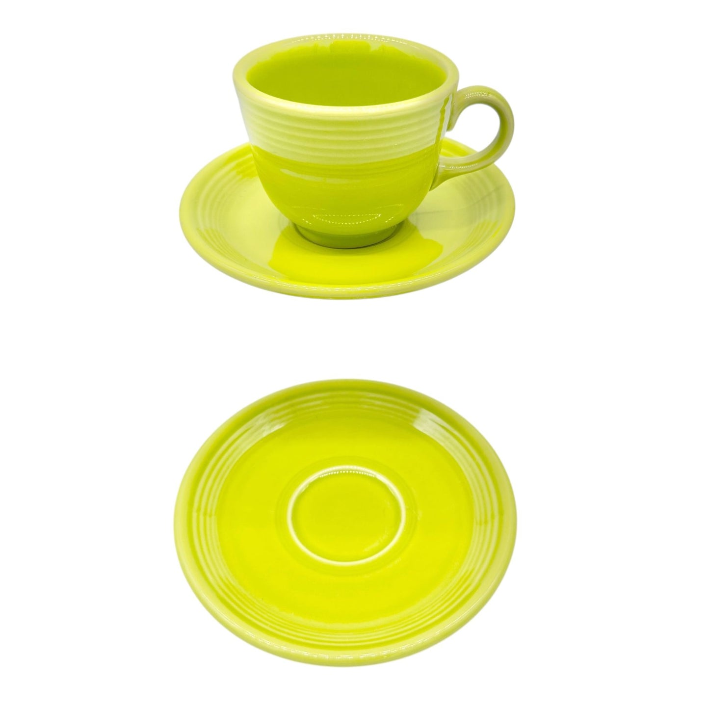 Fiesta Homer Laughlin Cup & 2 Saucers Set in Chartreuse Lead-Free Ceramic USA