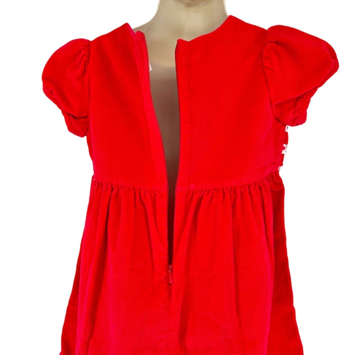 Hanna Andersson Girls 100 US 4 Dress Corduroy Red White Ruffled Cap Sleeves