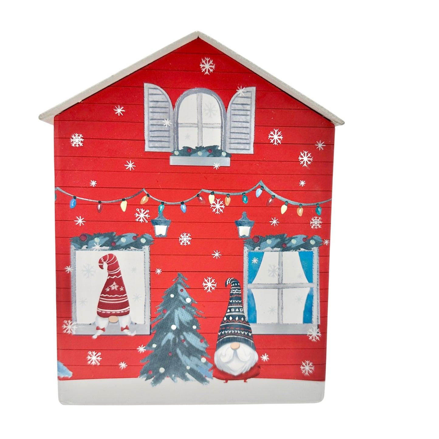 Christmas Punch Studio Holiday Gift Box 8 x 7 x 6 Red White Gray Gnome House
